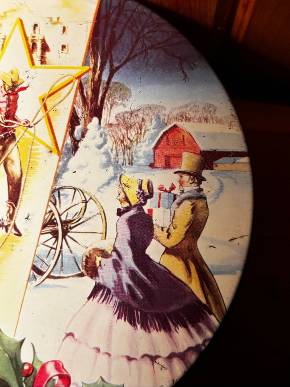 Vintage Collin Street Bakery DeLuxe Fruit Cake Tin Lone Star Texas Scene - Picture 3 of 7